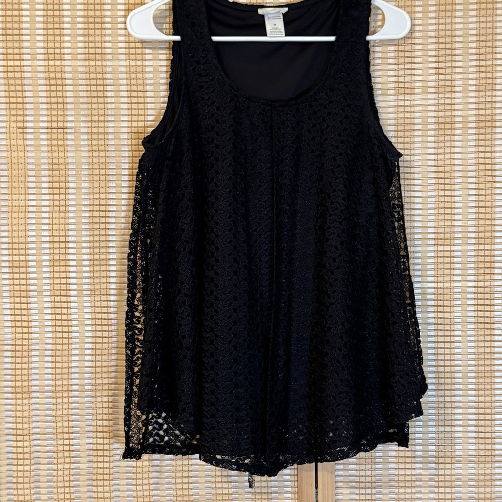 Brittany Black Womens M Laced Lined Top Sleeveless Black Boho Whimsigoth Evening